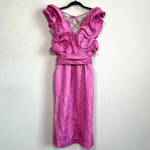 Vintage BB Collections Dress Pink Ruffle Avant Garde Belted Size 8 80’s